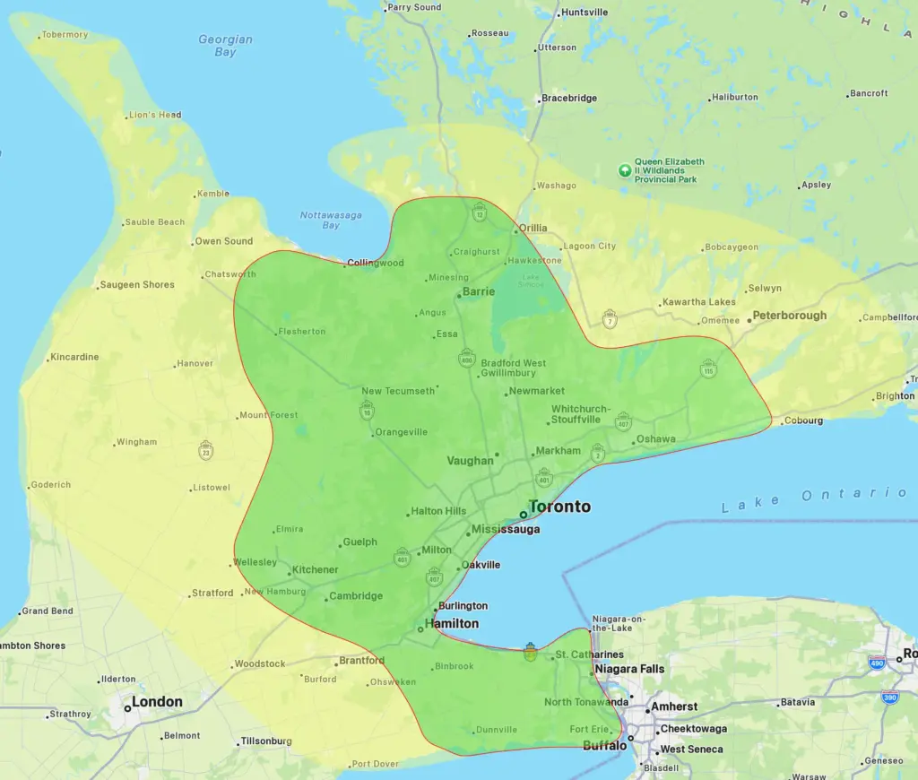 ProTek Appliance Repair Service Map, GTA, Hamilton +